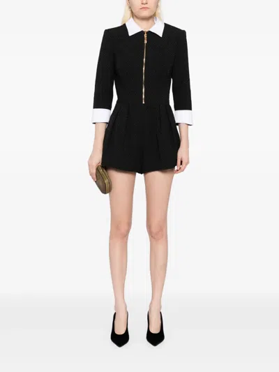 Elisabetta Franchi Herringbone Tweed Playsuit In Black