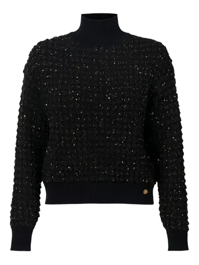 Elisabetta Franchi High-collar Bouclé Sweater In Black