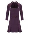 Elisabetta Franchi High-collar Purple Dress With Gold Logo Buttons And Flounce Detail In Purple