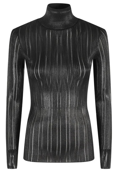 Elisabetta Franchi High Collar Slim Fit Tricot Sweater In Black