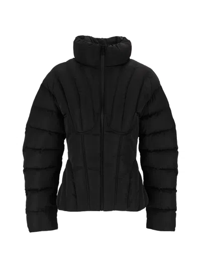 Elisabetta Franchi High Collar Vertical Quilted Padded Jacket In Black