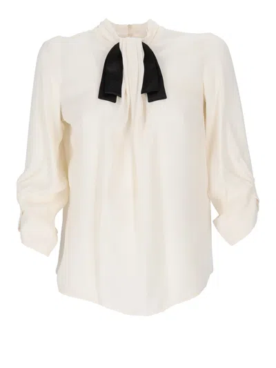 Elisabetta Franchi High Neck Blouse With Bow Detail And Keyhole Closure In Transparent
