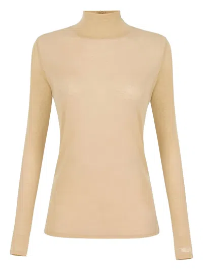 Elisabetta Franchi High-neck Button Jersey Top In Neutral