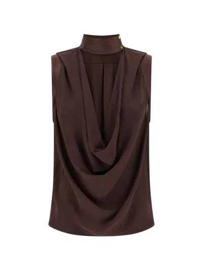Elisabetta Franchi Sleeveless Blouse With Draped Neckline In Brown