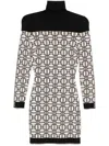 Elisabetta Franchi Jacquard-logo Turtleneck Mini Dress In Neutrals