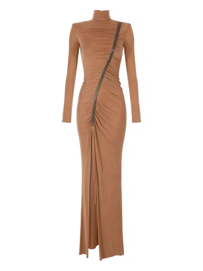 Elisabetta Franchi High-neck Embellished Maxi Dress In Brown
