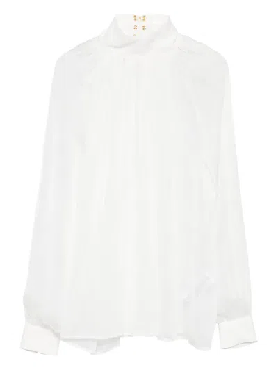 Elisabetta Franchi High-neck Gathered Silk Top In White