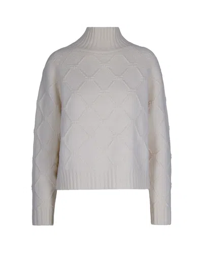 ELISABETTA FRANCHI HIGH-NECK KNIT SWEATER WITH JACQUARD DIAMOND PATTERN