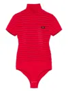 Elisabetta Franchi High-neck Open-knit Bodysuit In Red