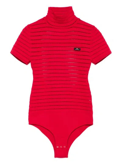 Elisabetta Franchi High-neck Open-knit Bodysuit In Red
