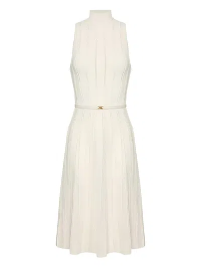 Elisabetta Franchi High-neck Openwork Midi Knit Dress In White