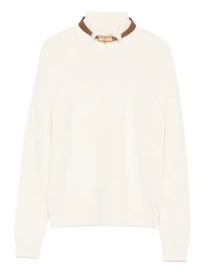 Elisabetta Franchi High-neck Ribbed Sweater In Neutral