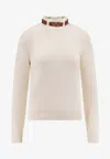 Elisabetta Franchi Ribbed High Neck Tricot Sweater In White