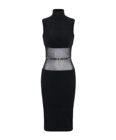 Elisabetta Franchi Knit Fabric Dress With Belt In Black