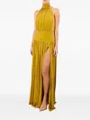Elisabetta Franchi High-neck Split Dress In Yellow