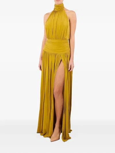 Elisabetta Franchi High-neck Split Dress In Yellow