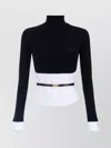 Elisabetta Franchi Turtleneck Top With Contrasting Poplin Insert And Logo Buckle