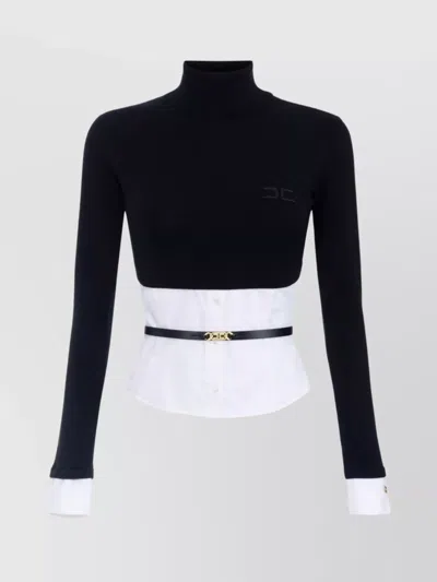 ELISABETTA FRANCHI HIGH-NECK SWEATER LOGO-BUCKLE BELT