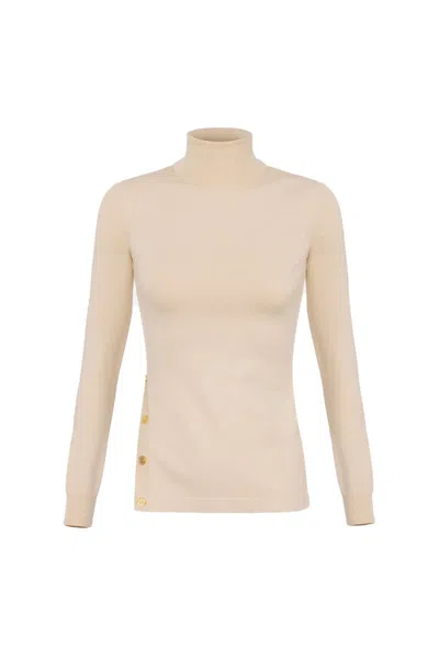 Elisabetta Franchi High-neck Sweater With Unique Side Button Detail