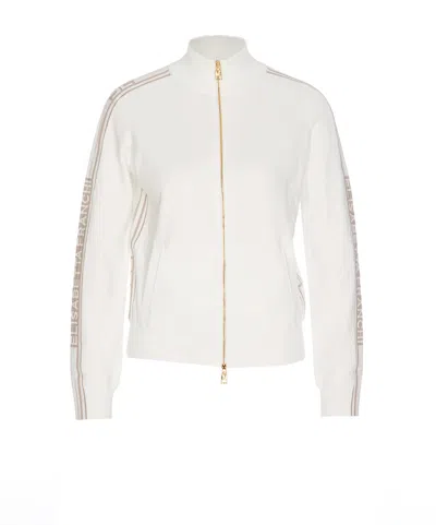 Elisabetta Franchi High Neck Zip Sweatshirt Pockets In White