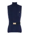 Elisabetta Franchi Logo Embroidered Narrow-ribbed Turtleneck Top In Black