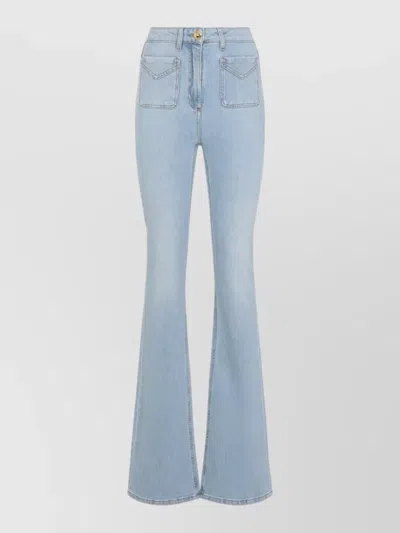 Elisabetta Franchi High Rise Denim Trousers Flared Cut In Blue