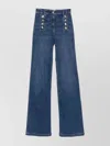 Elisabetta Franchi High-rise Wide-leg Denim Trousers With Back Pockets And Button Accents In Blue