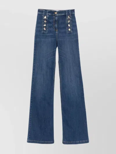 Elisabetta Franchi High-rise Wide-leg Denim Trousers With Back Pockets And Button Accents In Blue