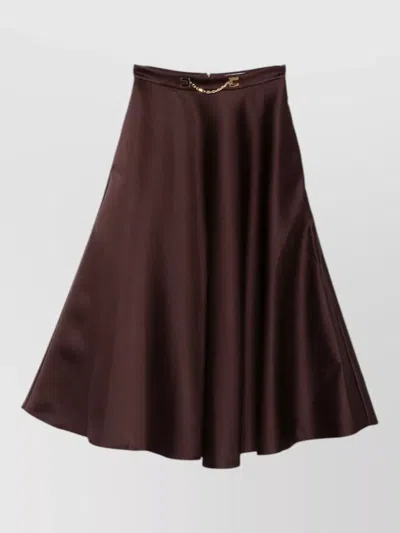 Elisabetta Franchi High Waist A Line Midi Skirt Belt In Brown