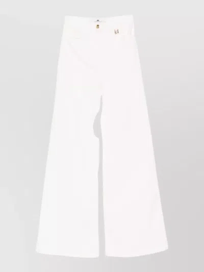 Elisabetta Franchi High Waist Flared Denim Trousers Wide Leg In White