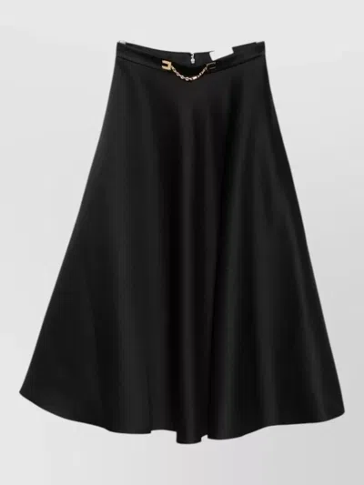 Elisabetta Franchi High Waist Flared Midi Skirt Gold Hardware In Black