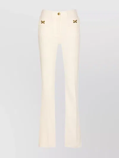 Elisabetta Franchi High Waist Flared Trousers With Bow Detail In Neutral