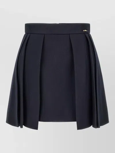 Elisabetta Franchi High Waist Flared Wool Skirt Pleated In Black