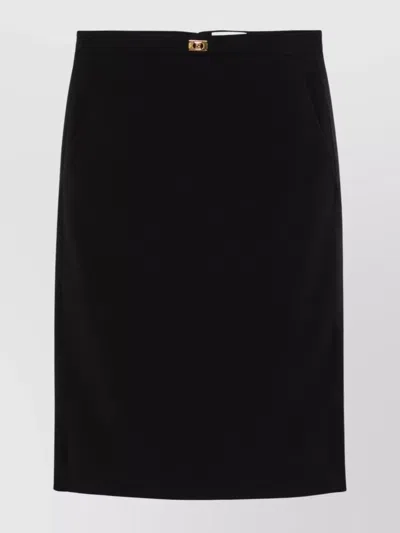 Elisabetta Franchi High Waist Knee-length Skirt With Rear Slit In Black