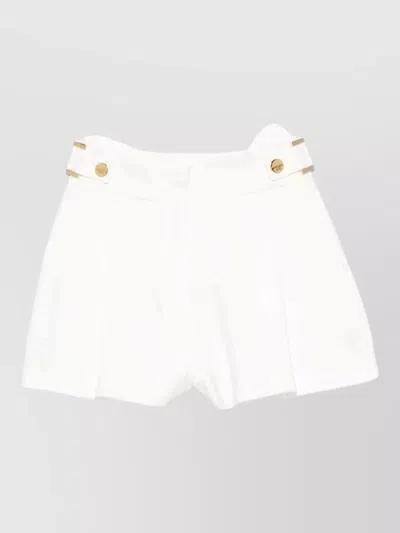 Elisabetta Franchi High Waist Linen Blend Pleated Shorts In White