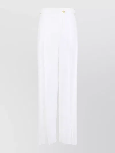 Elisabetta Franchi High Waist Linen Trousers Button Detail In White