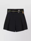 Elisabetta Franchi High Waist Pleated Shorts With Belt Loops In Black