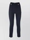 Elisabetta Franchi High Waist Slim Fit Trousers With Gold Button Detail In Blue