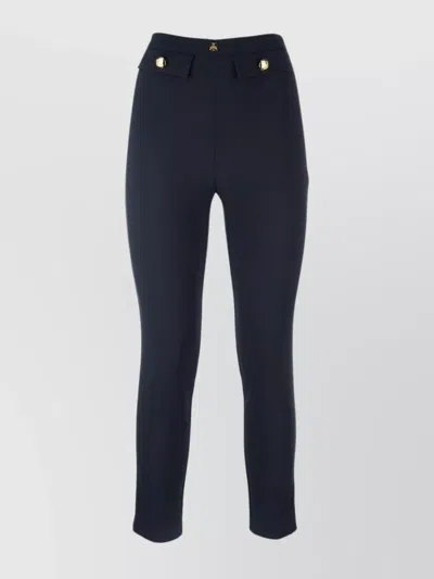 Elisabetta Franchi High Waist Slim Fit Trousers With Gold Button Detail In Blue