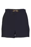 Elisabetta Franchi High-waist Tailored Shorts With Gold Buckle In Blue