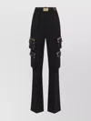 Elisabetta Franchi High Waist Wide Leg Trousers With Cargo Pockets In Black