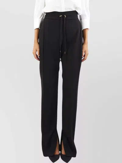 Elisabetta Franchi High Waist Wide Leg Trousers With Slit Hem In Black