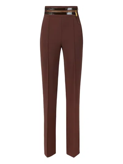 Elisabetta Franchi High-waistband Zip Trousers In Brown