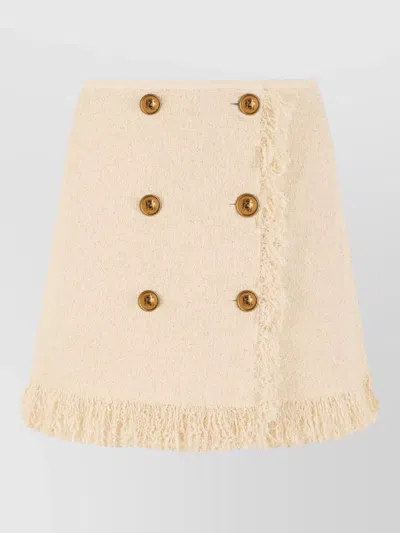 Elisabetta Franchi High-waisted Bell-shape Mini Skirt With Front Decorative Buttons In White