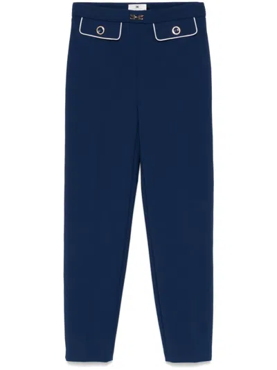 Elisabetta Franchi High-waisted Blue And White Tailored Trousers In Blu E Bianco