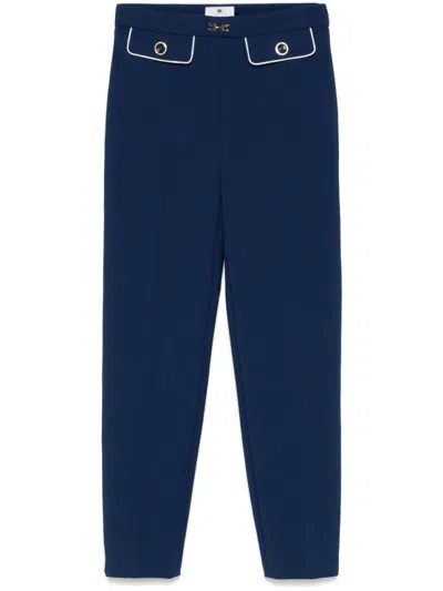 ELISABETTA FRANCHI HIGH-WAISTED BLUE AND WHITE TAILORED TROUSERS