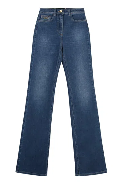 Elisabetta Franchi High Waisted Bootcut Jeans In Blue