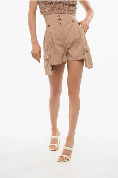 Elisabetta Franchi High-waisted Denim Cargo Shorts In Brown