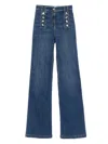 Elisabetta Franchi High-rise Wide-leg Denim Trousers With Back Pockets And Button Accents In Blue