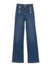 Elisabetta Franchi High-rise Wide-leg Denim Trousers With Back Pockets And Button Accents In Blue